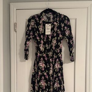 Zara Black and Purple Floral Long Sleeve Dress